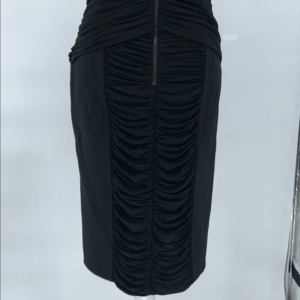 Burberry London Ruched Sheath Dress Black Size 12 Midi V-Neck Designer Bodycon - Picture 8 of 11